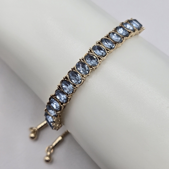 Swarovski Jewelry - Swarovski Elements Gold Aquamarine Blue Slide Bracelet Made w Swarovski Crystals